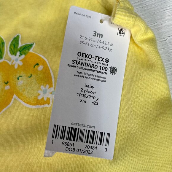 Carters Baby Bodysuit Lemon Print Ruffle Strap Yellow Size 3 Months New - Picture 5 of 6